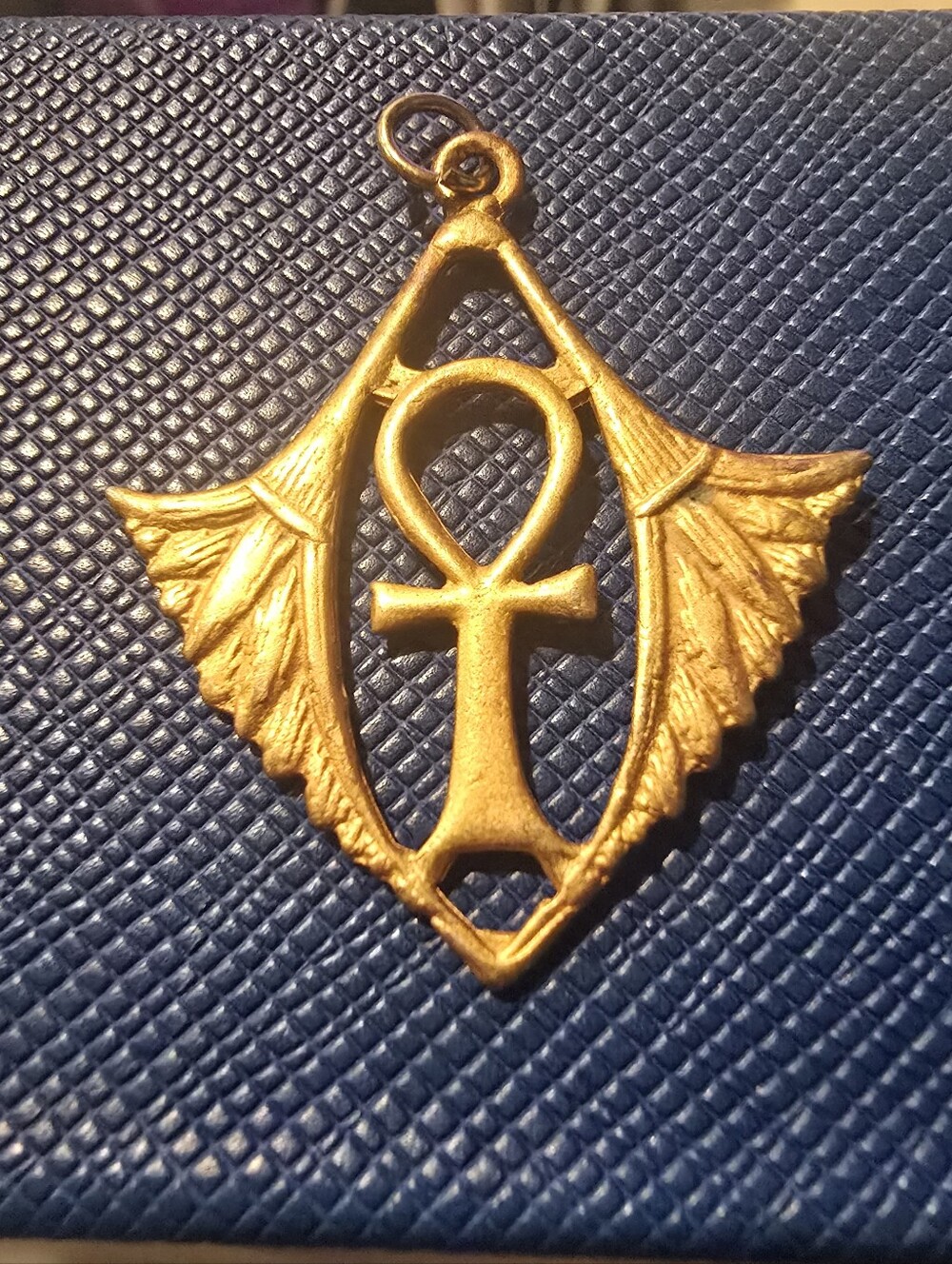 Vintage Egyptian Gold Ankh with Wing Accent Pendant